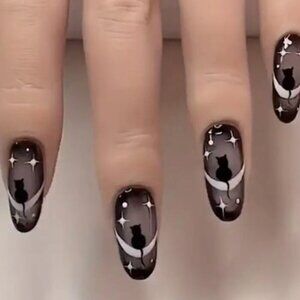 Cat Moon Stars Press On Nails NWT